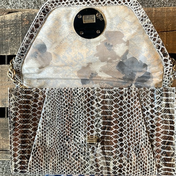 Elliott Lucca reptile print leather envelope clutch with removable chain strap - Picture 5 of 9